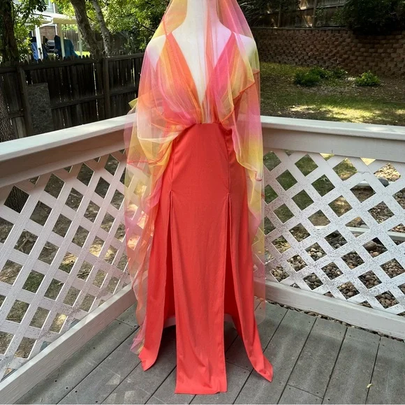 Luxxel Rainbow Dress Small Plunging Open Back Strappy Maxi Babydoll Fairy Ballet - Picture 8 of 14